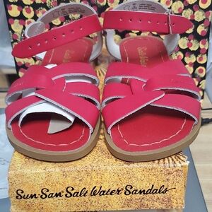 Salt Water Sandals by Hoy Red Criss-Cross Leather Sandals